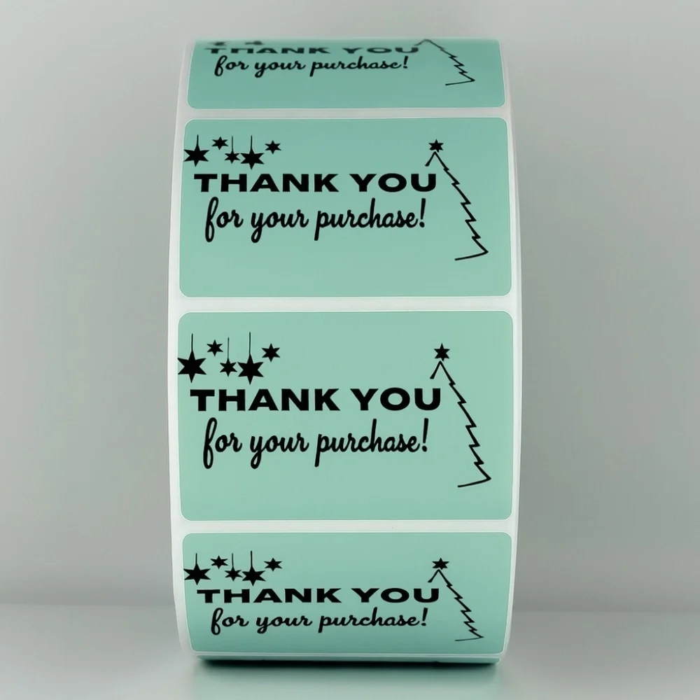 Thank You For Your Purchase Stickers Christmas Tree & Stars - Holiday Packaging